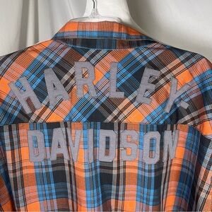 Harley-Davidson Men's Plaid Shirt Orange & Blue with Logo on Back Size 3X